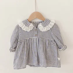 MILANCEL Body manga larga niña – Cuello Peter Pan a cuadros
