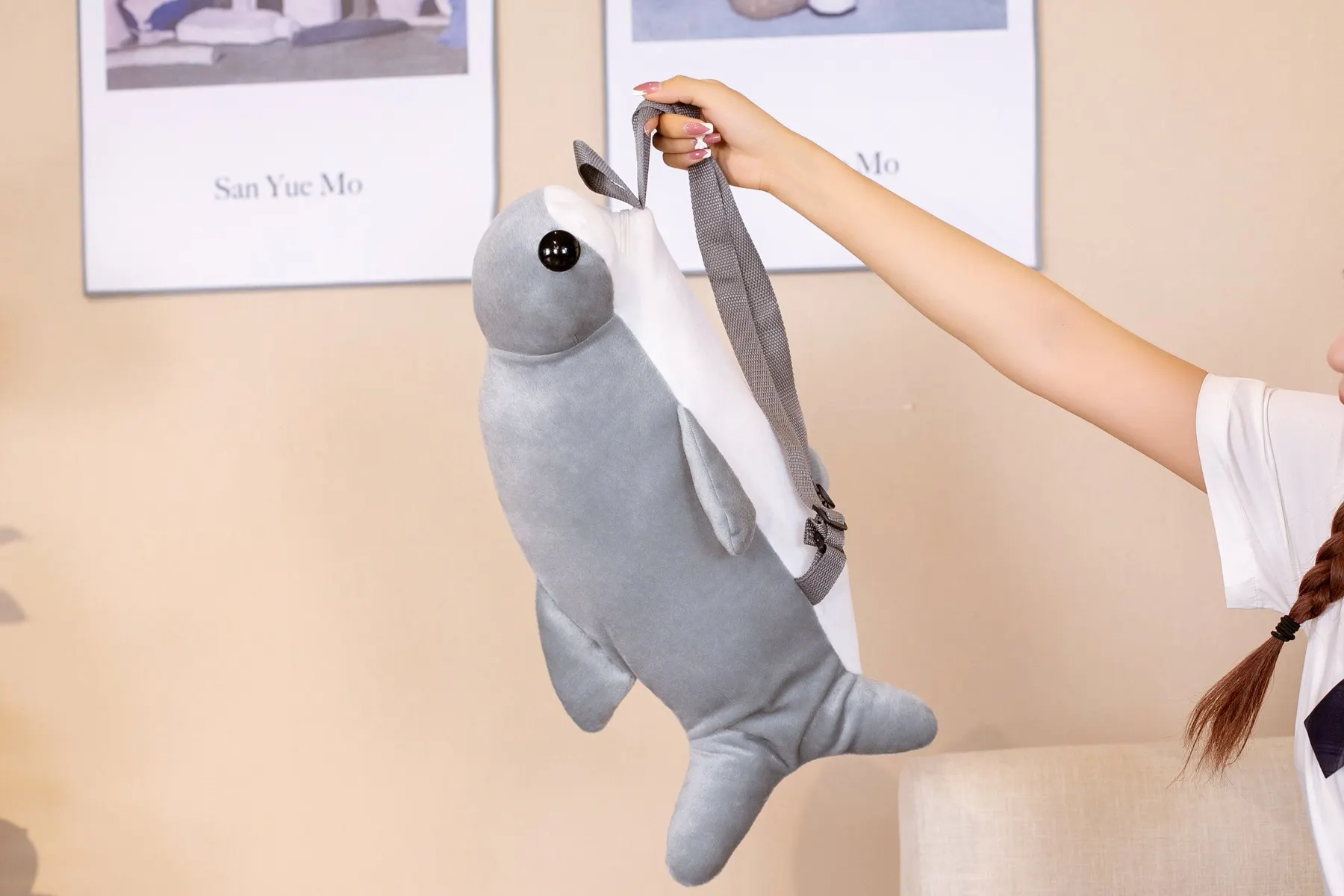 Mochila de tiburón martillo de peluche suave 55cm