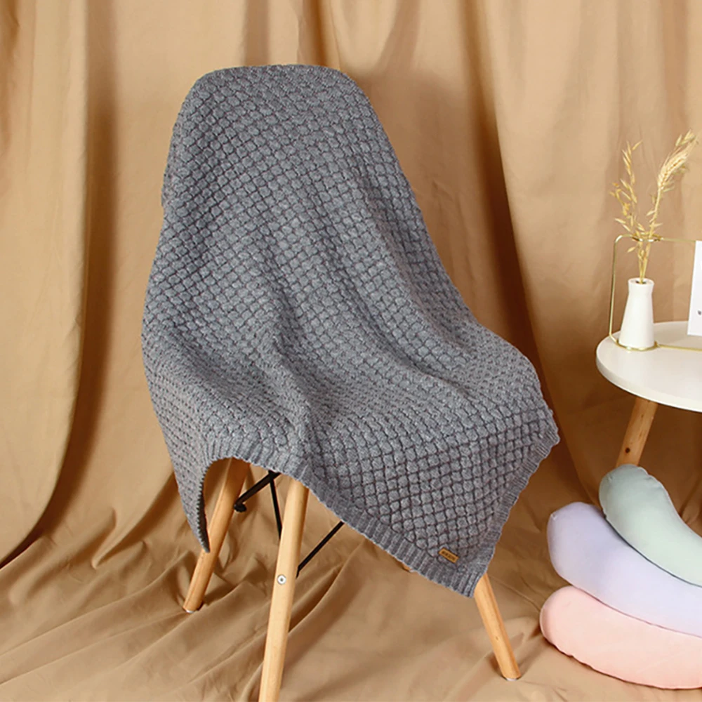 Manta de cama para bebé, abrigo cálido y acogedor de punto para recién nacido, funda para cochecito transpirable a prueba de viento, manta para cuna de bebé a cuadros de Color sólido - imagen 5