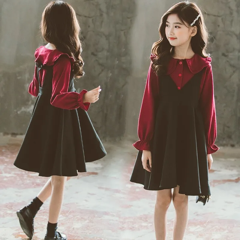 Traje de vestir para niñas, conjunto de 2 uds de camisa de terciopelo y vestido de tirantes de manga larga para niños, trajes de Navidad, disfraces de Año Nuevo, princesa, 2022 - imagen 5