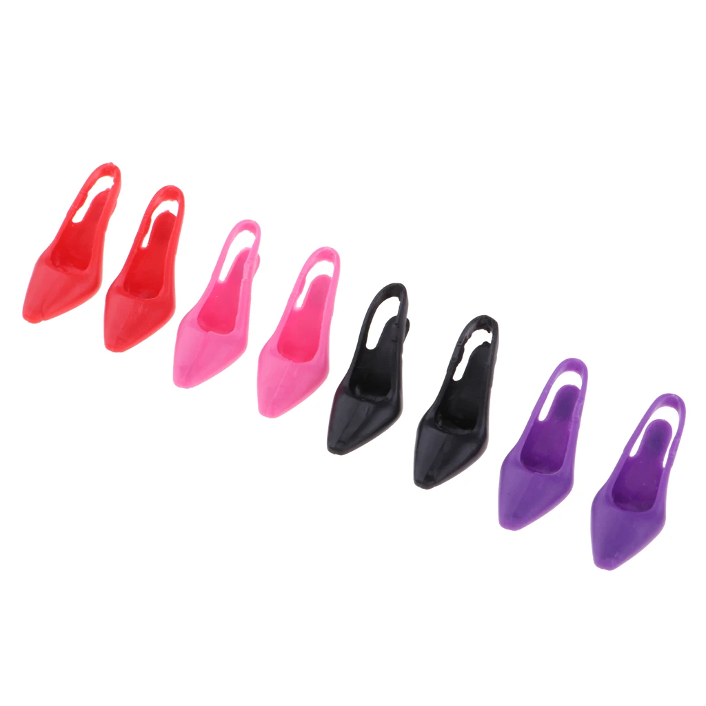 4 Pairs 1/6 Dollhouse Mini Plastic High Heel Shoes Life Scenes Accessory