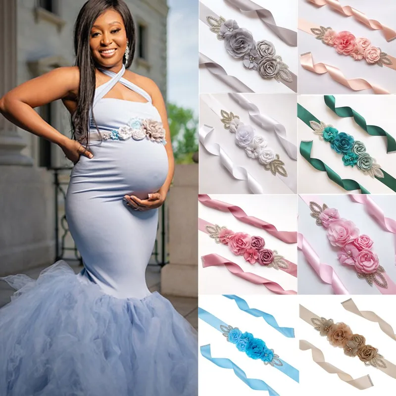 Accesorios de fotografía de maternidad, cinturón de flores, vestido de encaje para Baby Shower, decoración de cintura para fotografía embarazada, sesión de fotos de embarazo