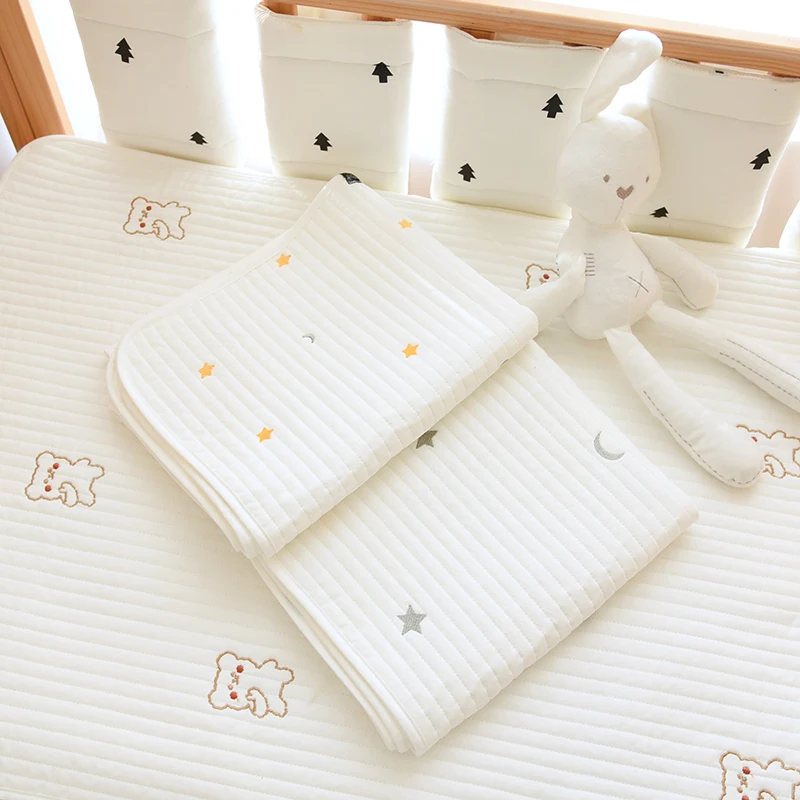 Cuna coreana para bebé, Sábana acolchada de algodón con oso, estrella, globo de limón, bordado, sábanas para niños pequeños, ropa de cama