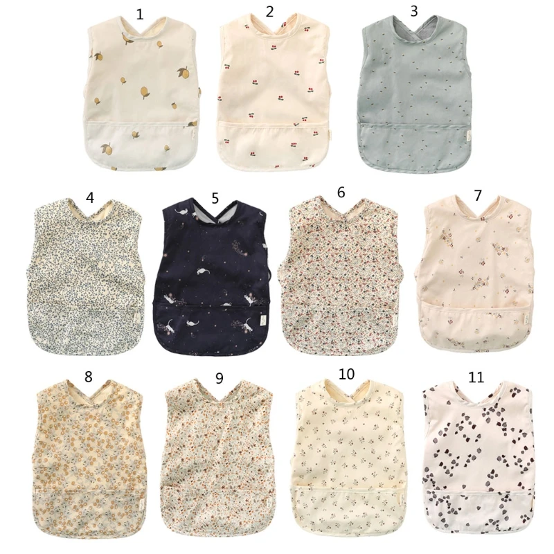 Babero lavable impermeable para bebé, paño para eructar con bolsa de bolsillo, sin mangas, delantal para niño pequeño, bata de alimentación, artículos para bebé para 6-18 meses - imagen 2