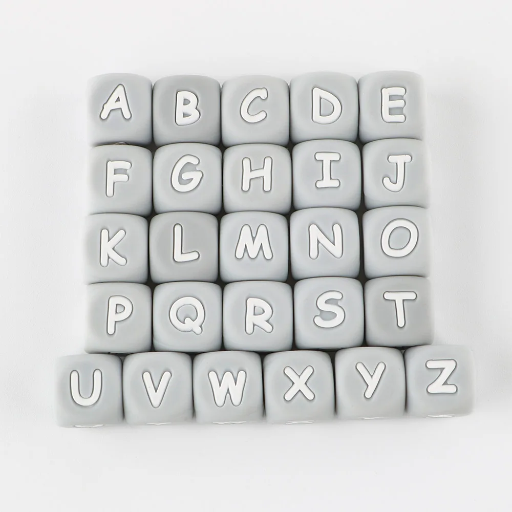 Cuentas de letras de silicona para bebé del alfabeto inglés y gris, 12MM, 10 Uds., letras de cuentas para fabricación de joyería, accesorios de cadena de chupete DIY - imagen 5