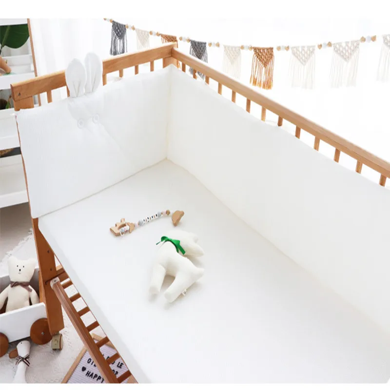 Parachoques para cuna de bebé, orejas de conejo de gofre de algodón, cojín de protección para recién nacido, almohadas para dormir, almohadilla para parachoques, valla para cuna, cama