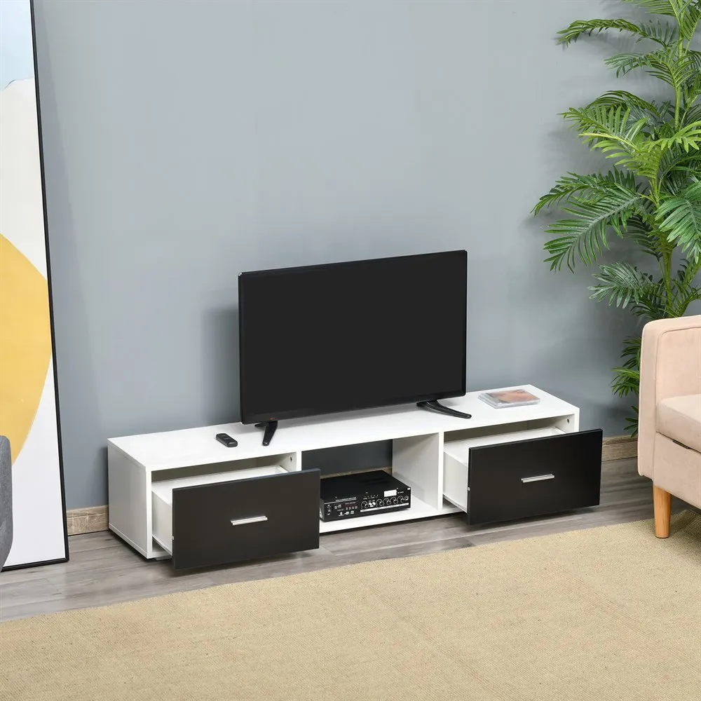 HOMCOM Mueble de TV para Televisores de hasta 60" con 2 Cajones y Compartimento Abierto 140x30x32 cm Blanco y Negro