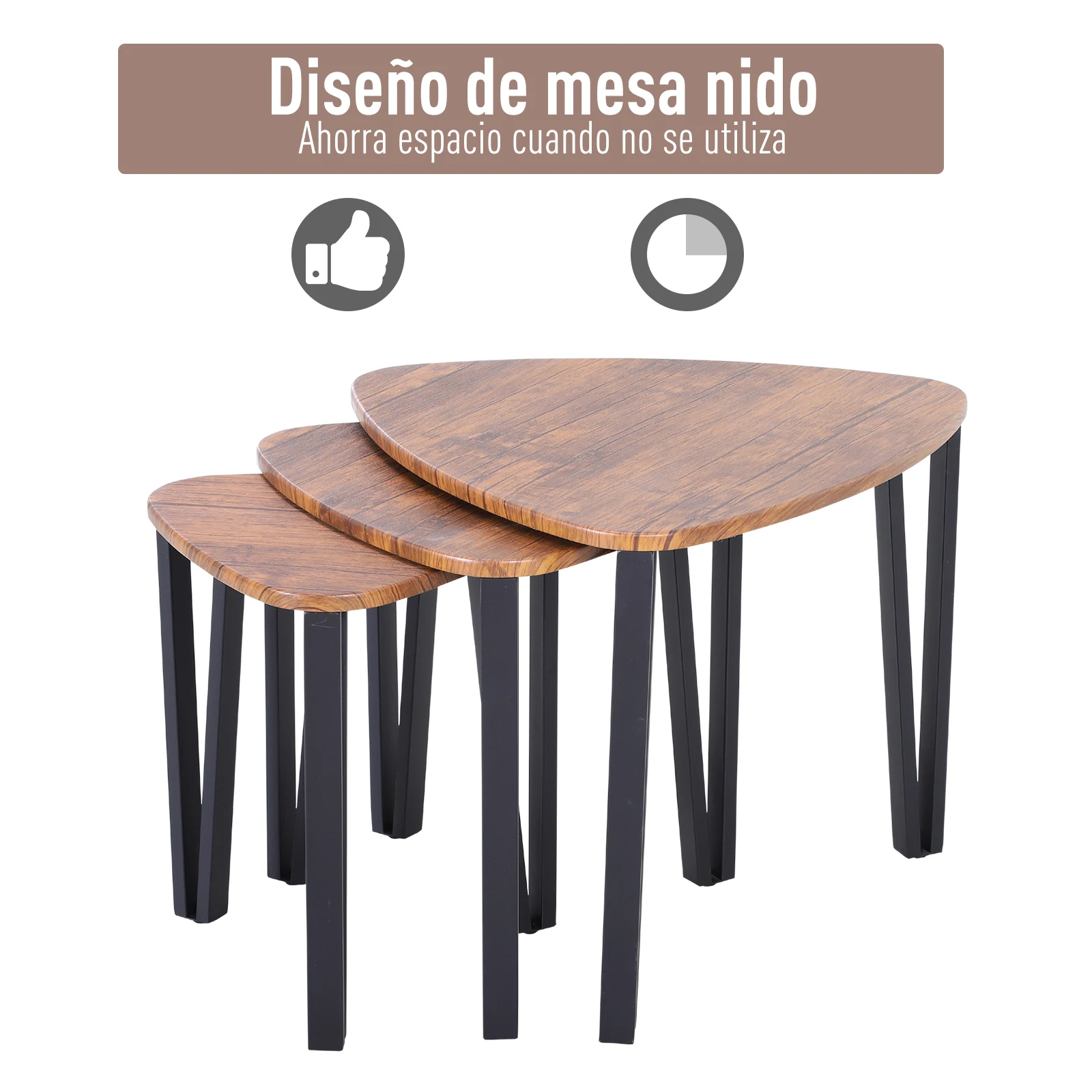 HOMCOM 3 Mesitas de Café Mesa de Centro Minimalista Patas de Acero con Funda de Plástico Mesa Nido para Salón 56x54.2x45.4cm - imagen 4