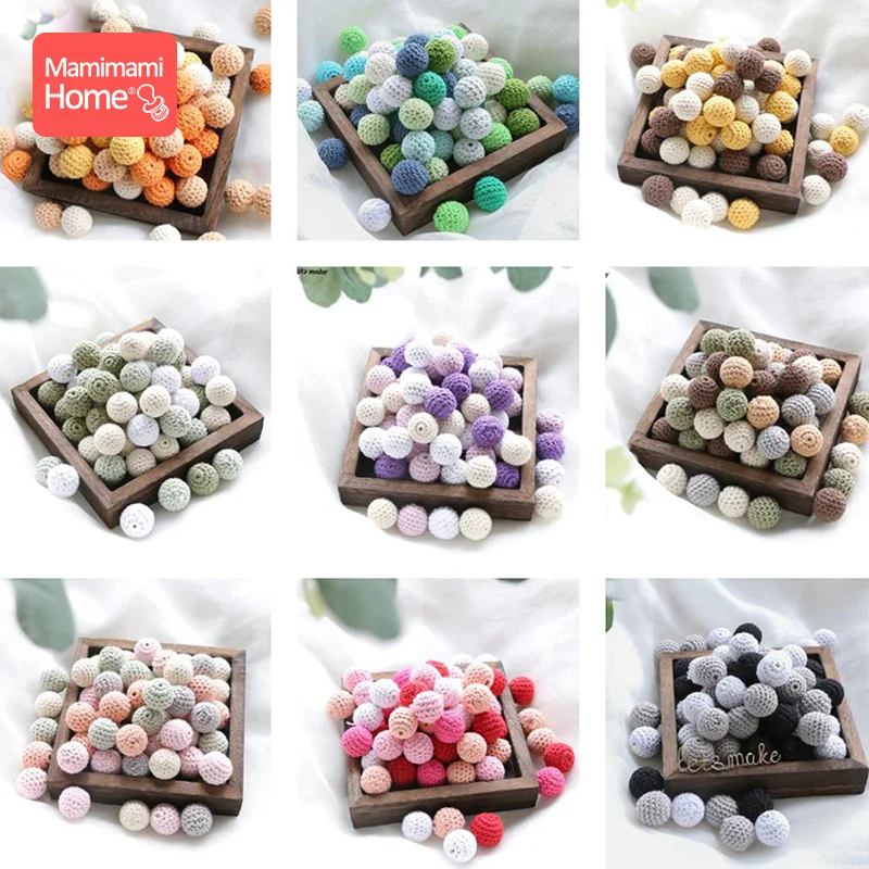 Mordedores de madera para bebé, cuentas de ganchillo de 20mm sin BPA, collar de cadena de chupete DIY, accesorios y regalos para enfermeras, productos para bebé, 10 Uds.