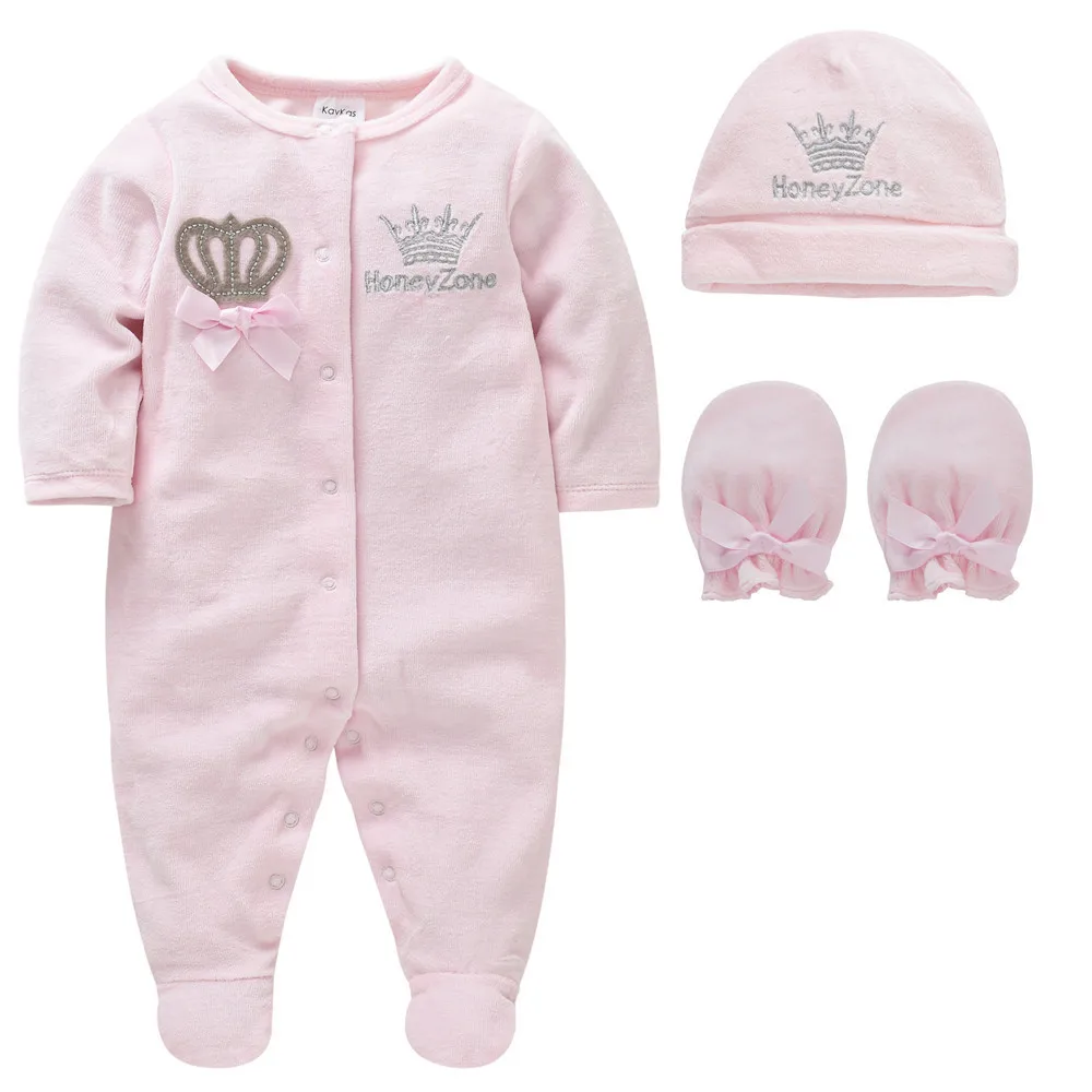 Conjunto de ropa Unisex para bebé, peleles de algodón grueso con diseño de corona para recién nacido de 0 a 12 meses, 3 unidades por lote - imagen 3