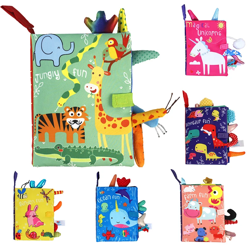 Sonajeros para bebé educativos con libro tela animales suaves - imagen 3