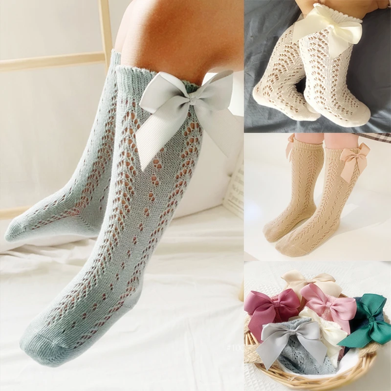 Calcetines de verano para niños y niñas de 1 a 8 años, calcetín de tubo largo con lazo hasta la rodilla, calado de princesa española