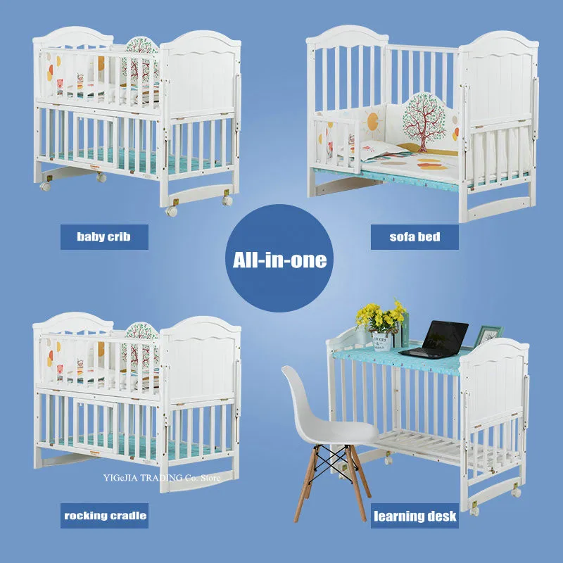 Cuna infantil de madera multifuncional, puede combinar cama para adultos, 106*64*98cm, extender a 150cm de longitud, cuna blanca - imagen 2