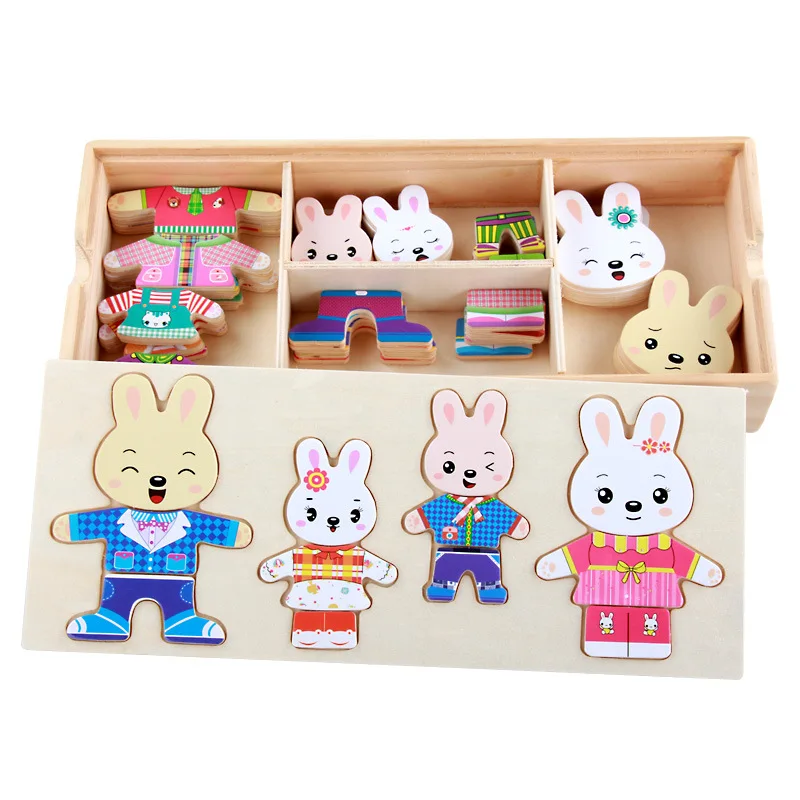 QWZ Little Bear juego de vestir madera - Juguete educativo para niños - imagen 3