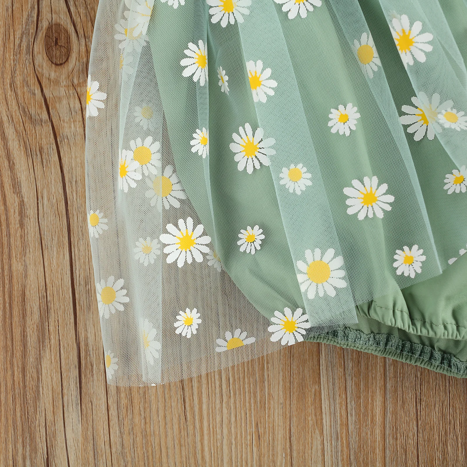 VISgogo-Pelele con estampado de margaritas para niñas pequeñas, traje de malla con manga de mosca, conjunto de diadema con lazo, ropa de verano - imagen 5