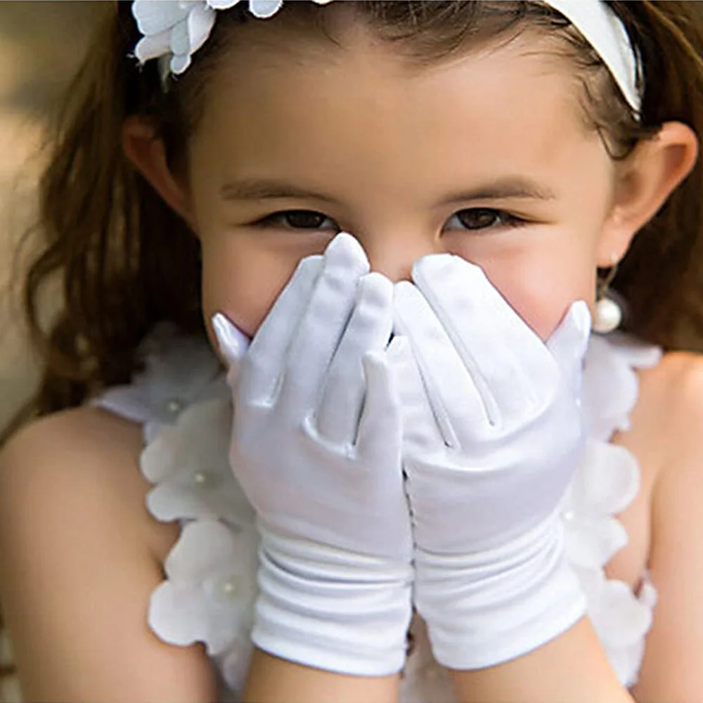 Guantes de satén para niñas de 3 a 10 años, guante de Reina de la nieve, disfraz de princesa para fiesta infantil, boda, desfile Formal, fiesta de cumpleaños - imagen 4