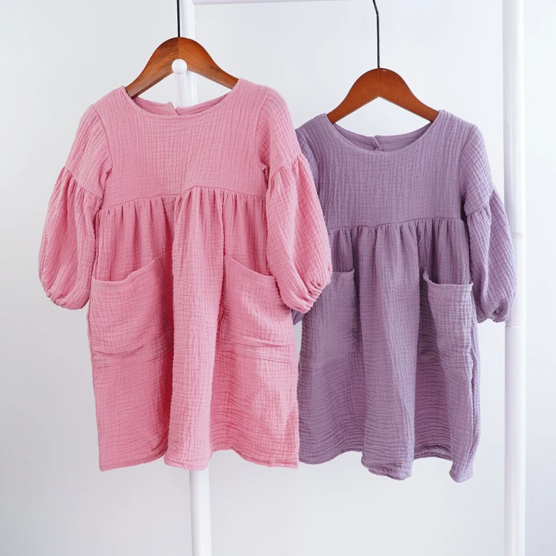 Vestido de algodón orgánico doble gasa con bolsillos para niña - imagen 5