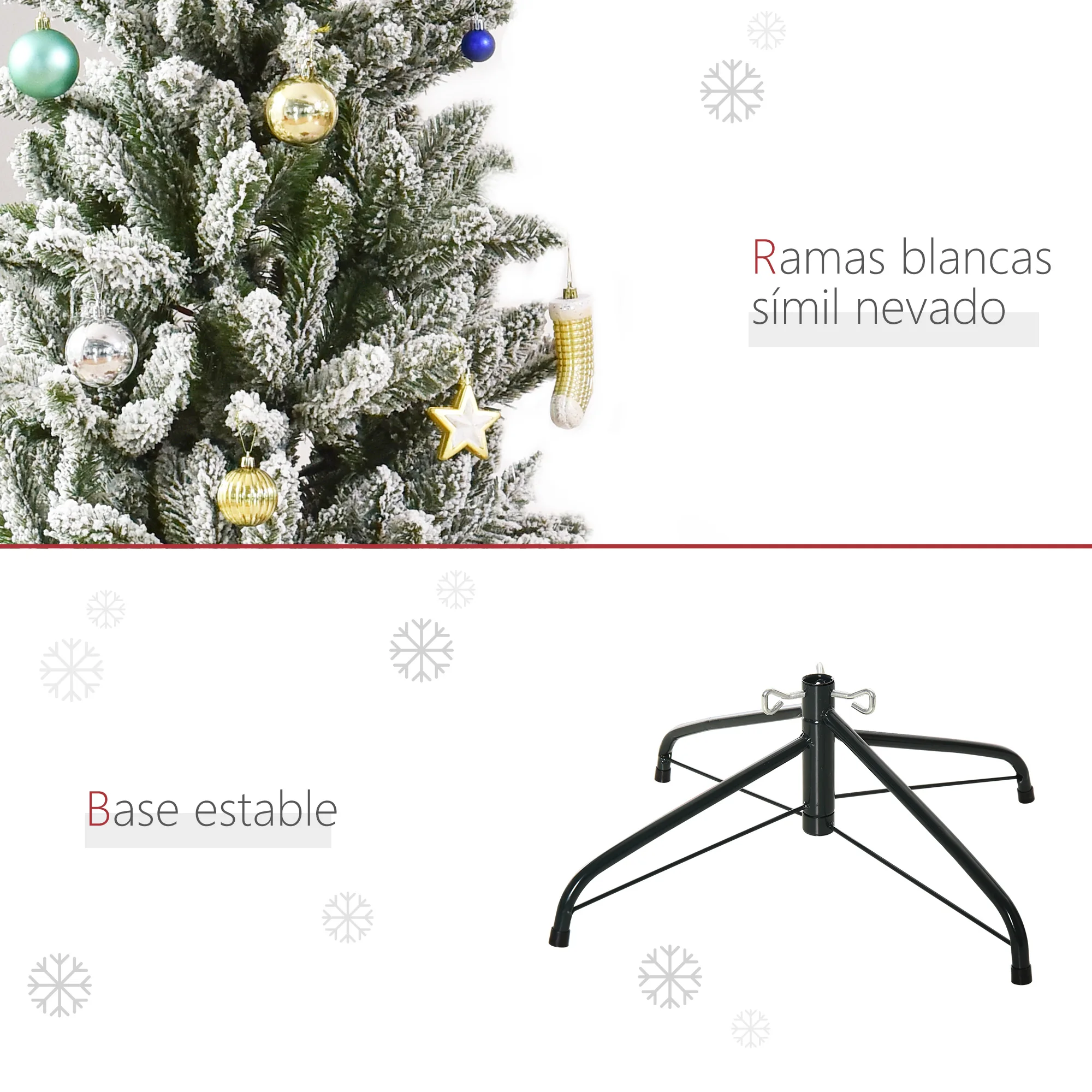 HOMCOM Árbol de Navidad Nevado Artificial 180 cm con 394 Ramas Ignífugas de PVC Base Plegable y Soporte de Acero Decoración Interior Navideña Ø60x180 cm Verde y Blanco - imagen 4
