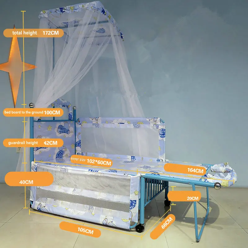 Cuna de bebé alargada con mecedora interior, cuna multifuncional para niños, cama para adultos, mosquitera incluida - imagen 3