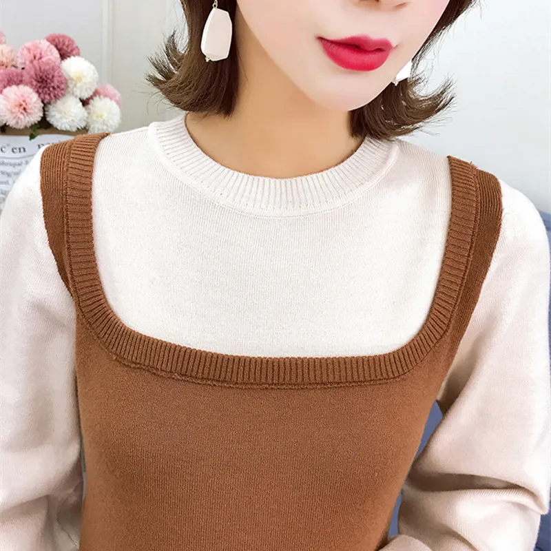 Conjuntos de vestidos gruesos para mujeres embarazadas, suéter de punto informal elástico a media pantorrilla con manga de obispo, ropa de maternidad - imagen 5