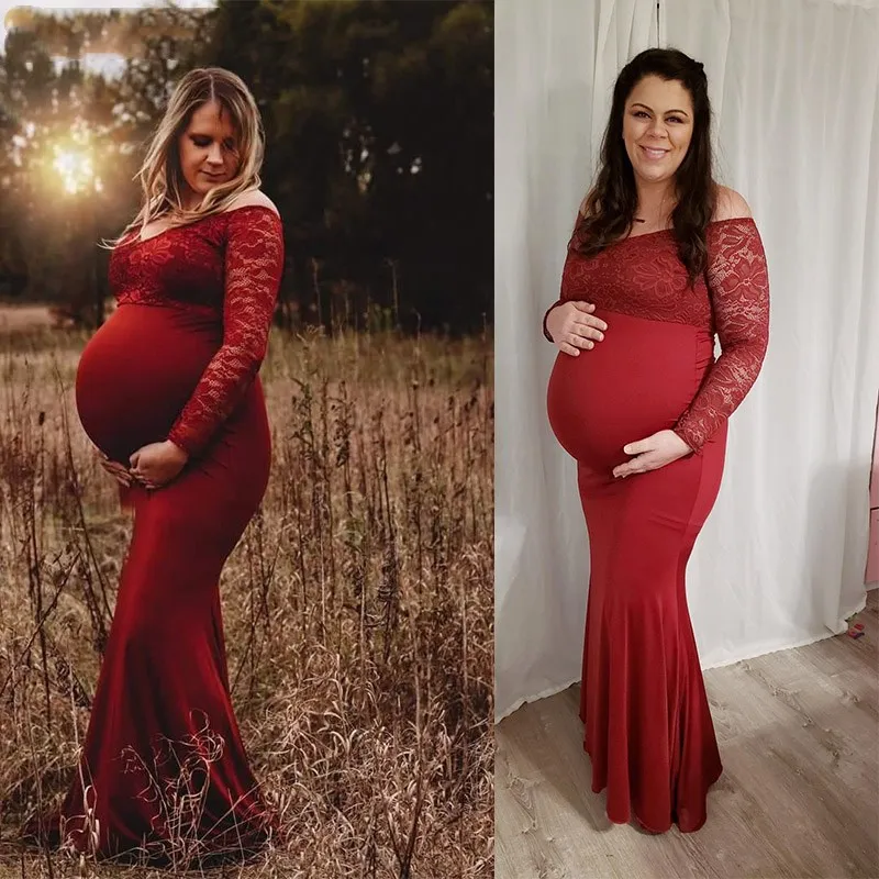 Vestido de maternidad de encaje de manga larga para fotos de embarazo - imagen 4