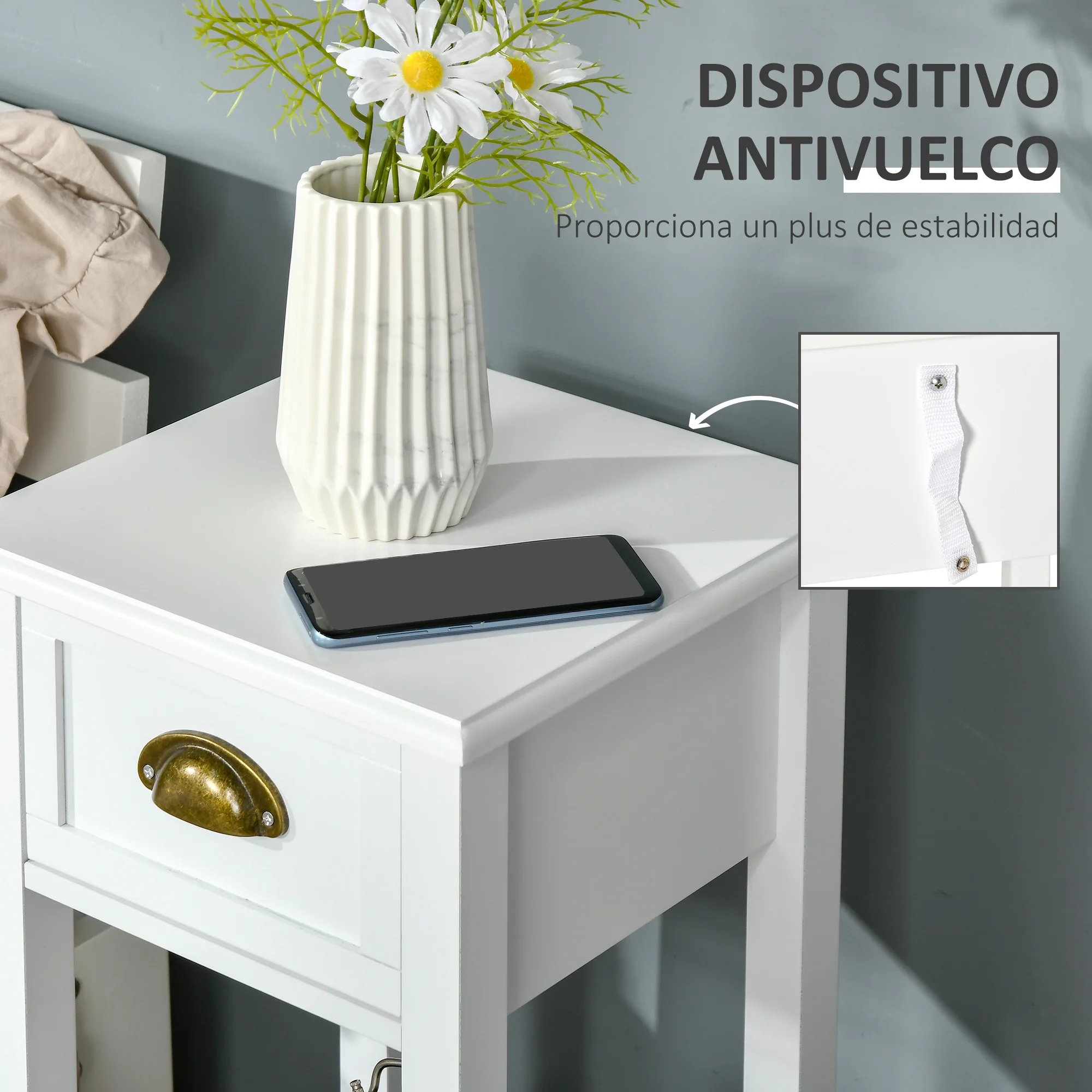 HOMCOM Mesa Auxiliar Mesita de Noche con Cajón y Estante de Almacenamiento Estilo Moderno para Sala de Estar Domitorio 30x30x75 cm Blanco - imagen 5