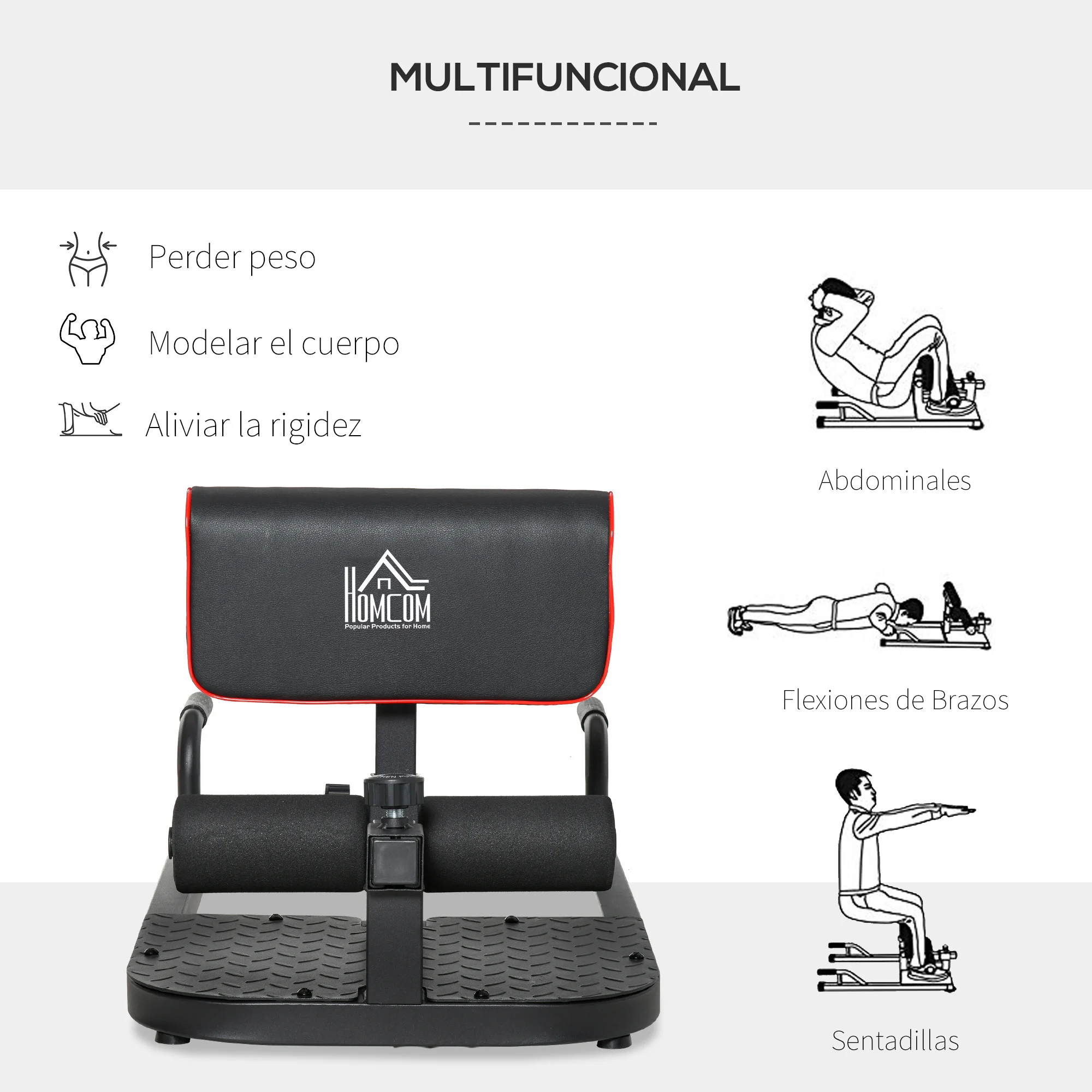 HOMCOM 3-en-1 Profundo Sissy Squat Maquina Equipo de sentadilla Tablero Multifuncional Ayuda en Cuclillas Equipo Abdominal - imagen 4