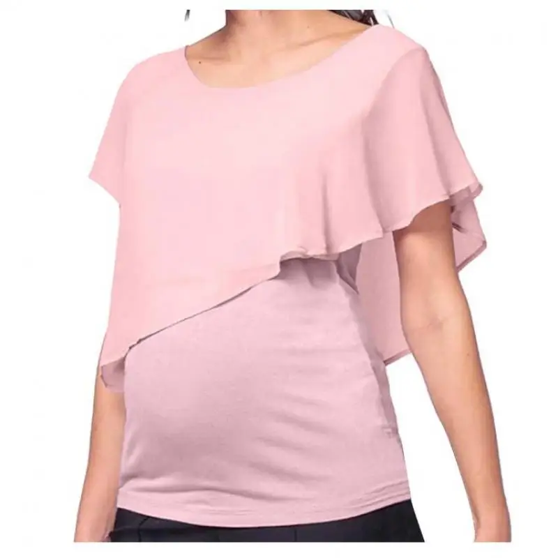 Ropa de lactancia para mujer, abrigo de maternidad para lactancia, blusa de manga corta de doble capa, camiseta Lactancia Materna Enfermera