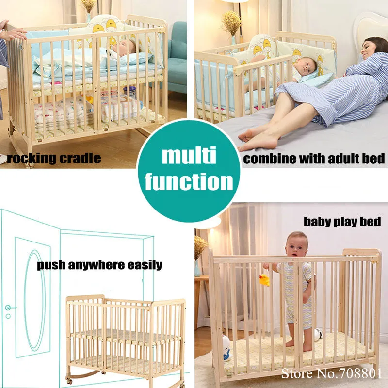 Cuna multifuncional de pino para bebé con mosquitera y mecedora - imagen 5