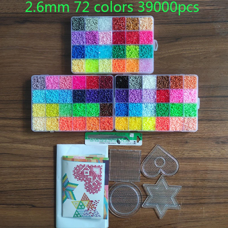 Juego de caja de 72/48 colores, juguete de cuentas hama de 2,6/5mm perler, rompecabezas educativos 3D para niños, juguetes diy, cuentas fusibles, hojas de tablero de clavijas, papel de planchar - imagen 3