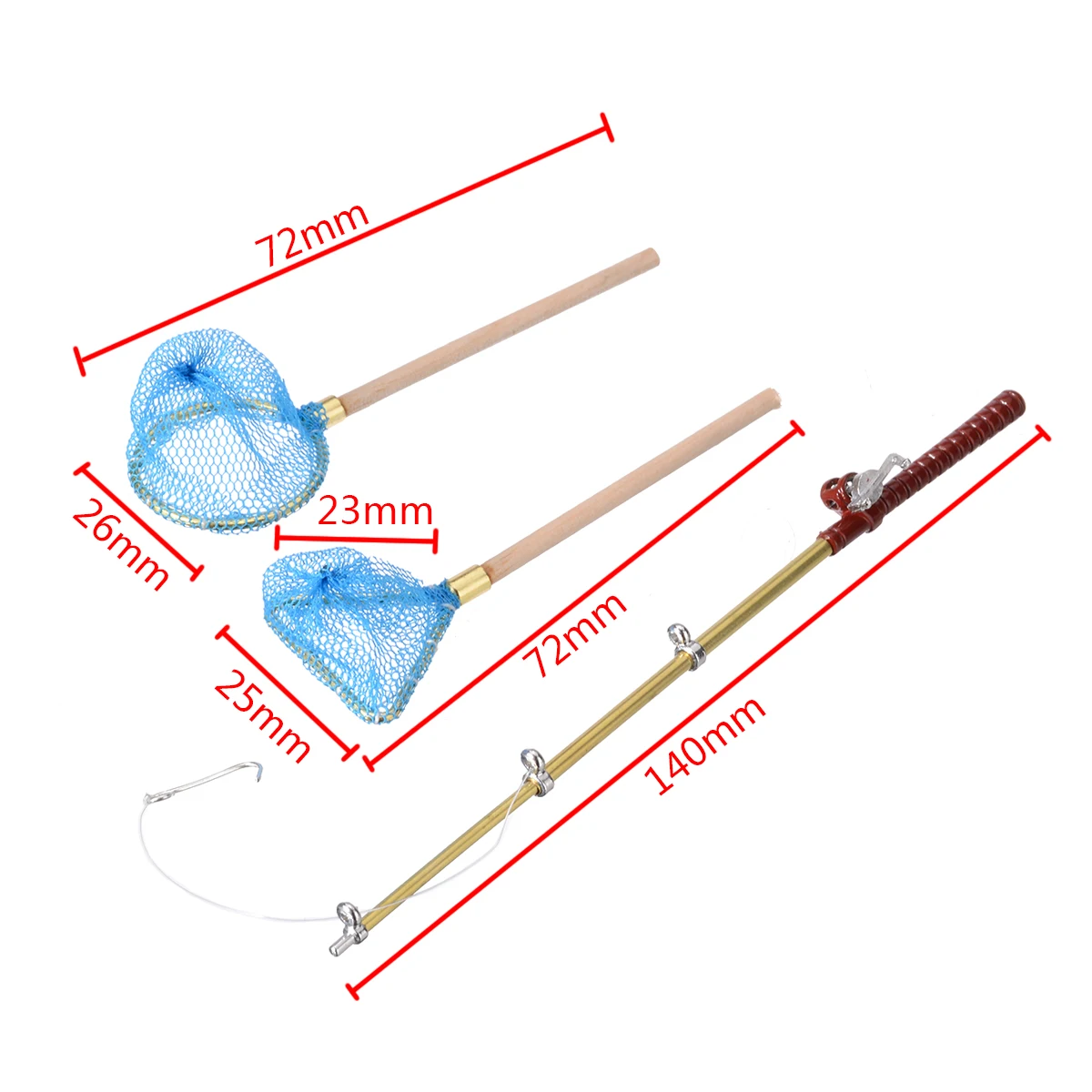 3pcs/set Fishing Rod Round Net Triangle Net Set For Miniature 1:12 Dollhouse Decor Garden Decoration