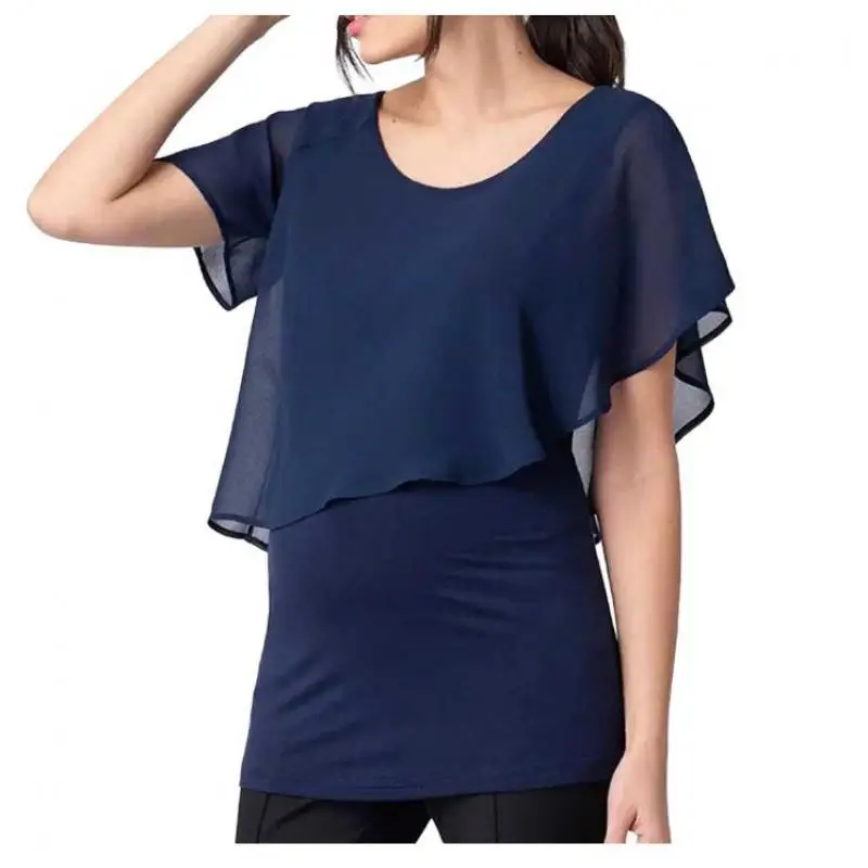 Ropa de lactancia para mujer, abrigo de maternidad para lactancia, blusa de manga corta de doble capa, camiseta Lactancia Materna Enfermera - imagen 4