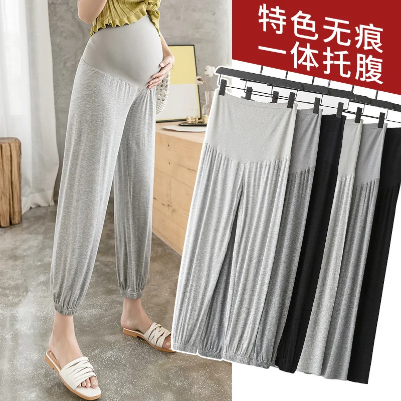Pantalones de maternidad verano color sólido estilo suelto ajustable cintura elástica pantalones de soporte del vientre pantalones de maternidad - imagen 5
