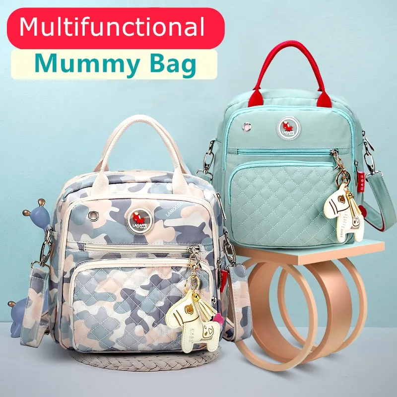 Waterproof Nylon Mom Diaper Bag - Travel Nappy Backpack for Baby Nursing Maternity Women's Multi-Functional Baby Bag