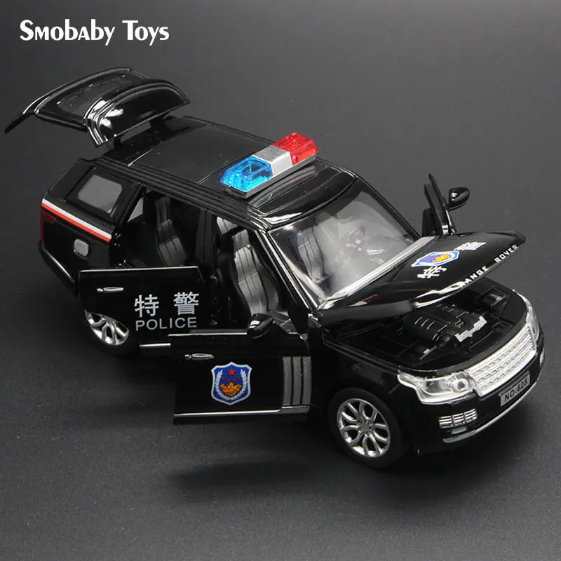 Sirena Range Rover de aleación 1:32, modelo de policía, SUV de lujo, simulación de Metal fundido a presión, música extraíble con luces, coches de juguete