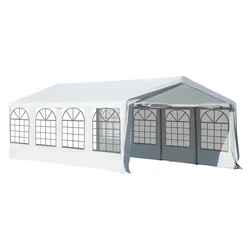 Outsunny Carpa de Jadín Gazebo 8x4m Pergola Cenador Pabellón 4 Laterales 8 Ventanas para Fiesta Eventos Bodas Acero PE Blanco