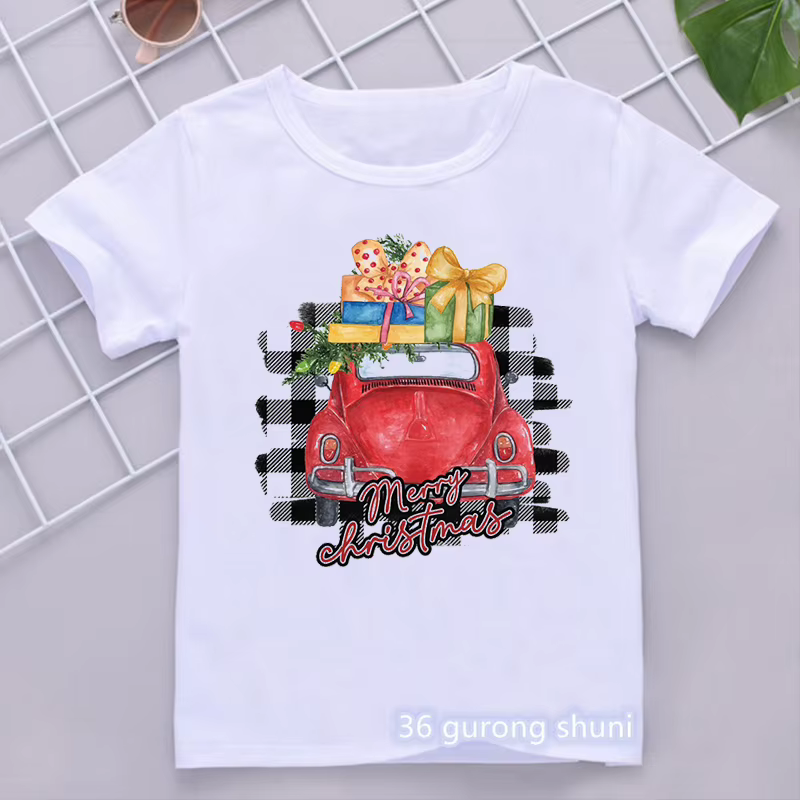 Camiseta navideña para niños con coche – Harajuku kawaii, festivo