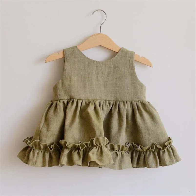 Vestido tutú de algodón lino con volantes y encaje para bebé - imagen 2