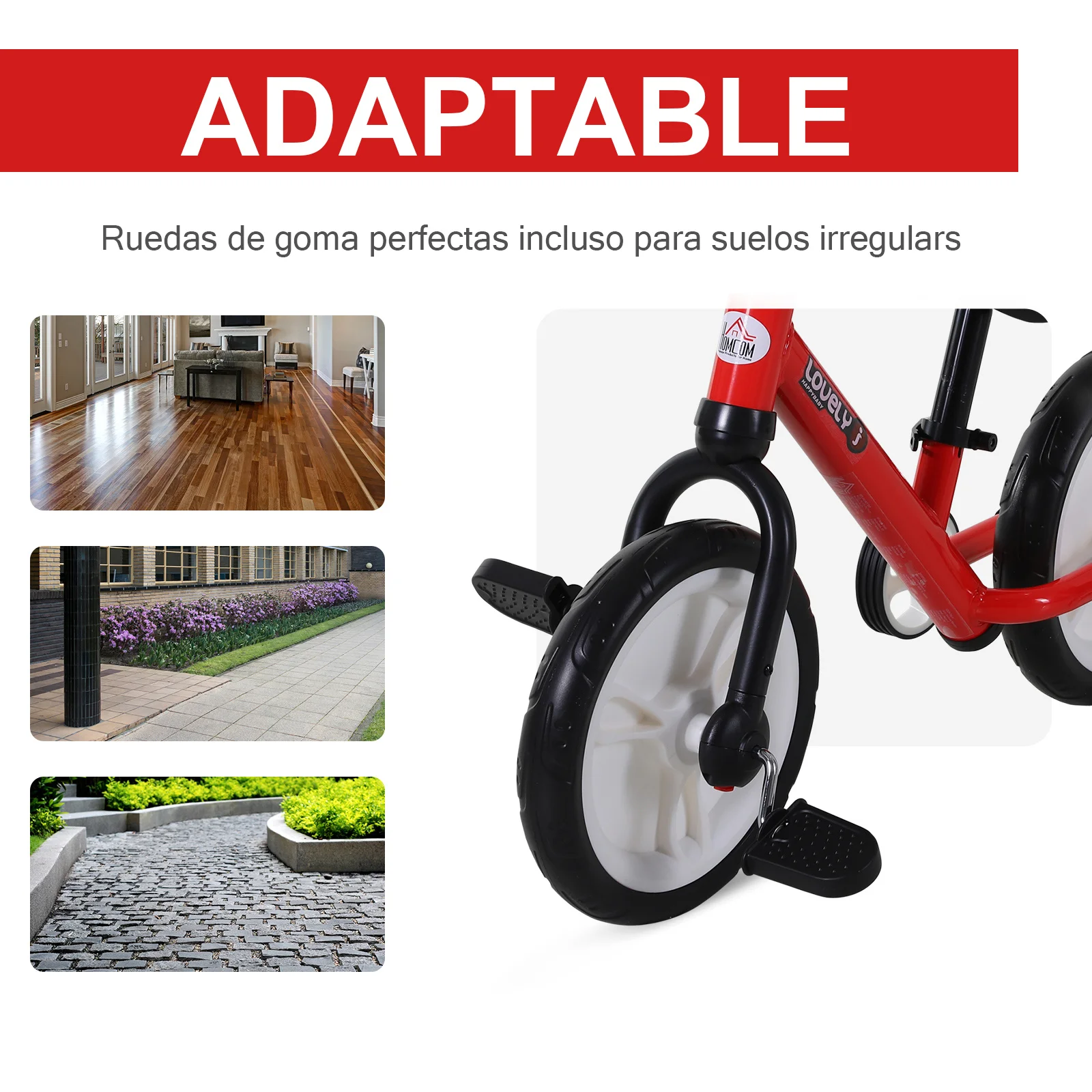 HOMCOM Bicicleta de Equilibrio con Pedales y Ruedas Entrenamiento Extraíbles Altura Regulable 33-38cm Niños 2-5 Años - imagen 5