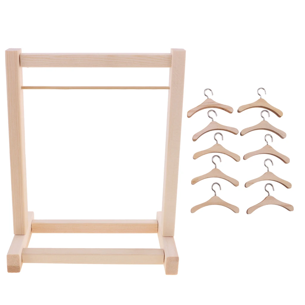 10pcs Clothes Hanger with Hanging Shelf for 12inch Blythe Dolls Fairy Furniture
