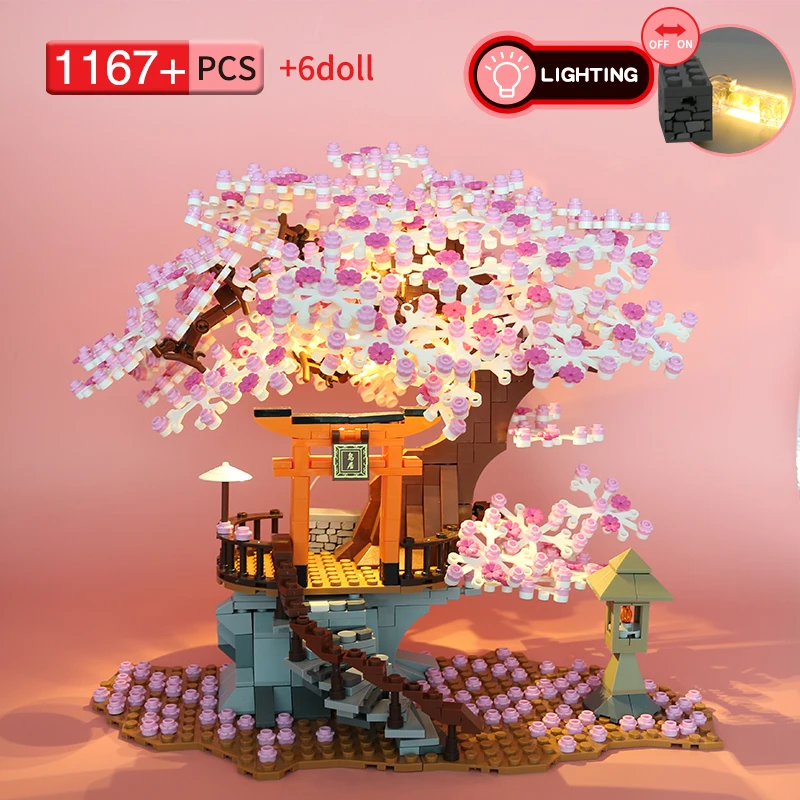 Bloques clásicos City Street View Idea Sakura Inari Santuario ladrillos amigos flor de cerezo casa árbol juguetes de bloques de construcción regalo para niños - imagen 3