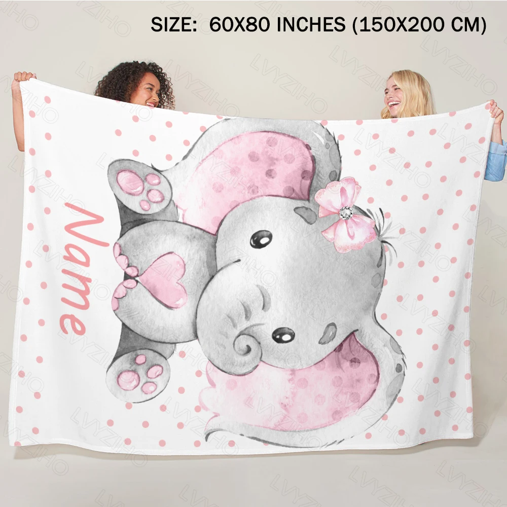 LVYZIHO-Manta de lana de franela para bebé, manta con nombre personalizado, elegante flor, elefante, bebé, niña/niño, Blanket-30x40/48x60/60x80 pulgadas - imagen 2
