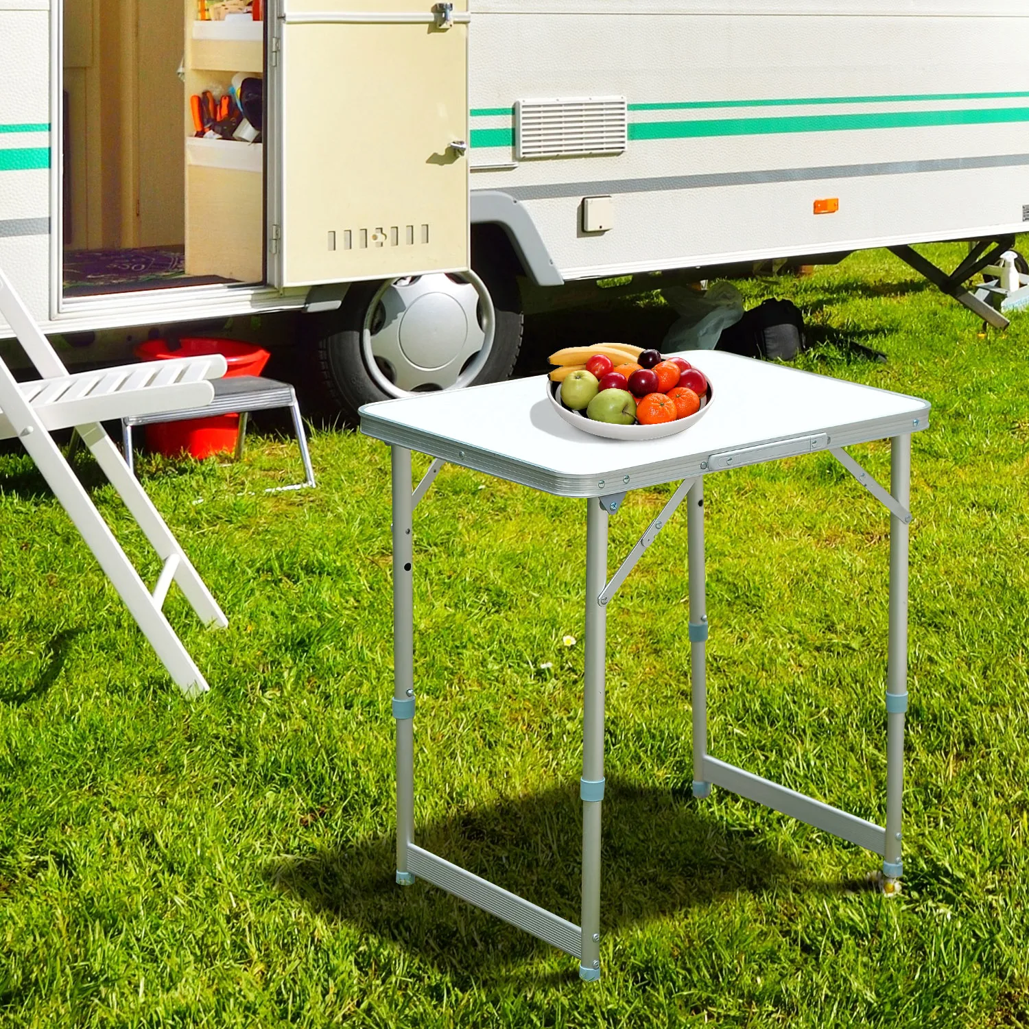 Outsunny Mesa Plegable de Picnic como una maleta para playa camping 60x45x64cm Aluminio Altura Ajustable - imagen 2