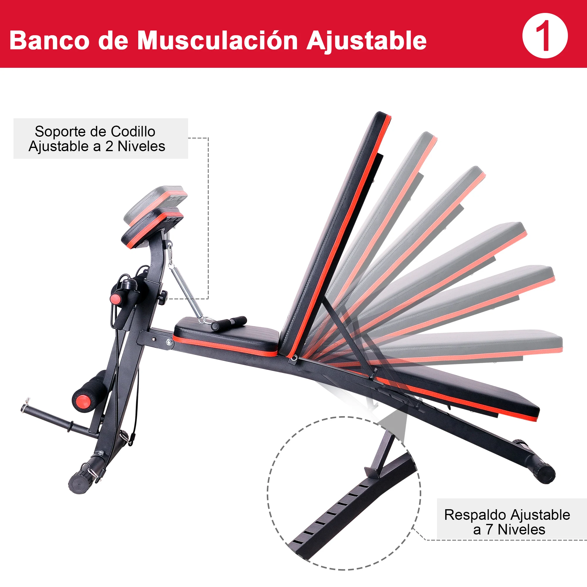 HOMCOM Banco de Pesas Mancuerna Plegable Inclinable Musculacion Multifuncional Entrenamiento Maquina de Fitness Gimnasio Hogar - imagen 2