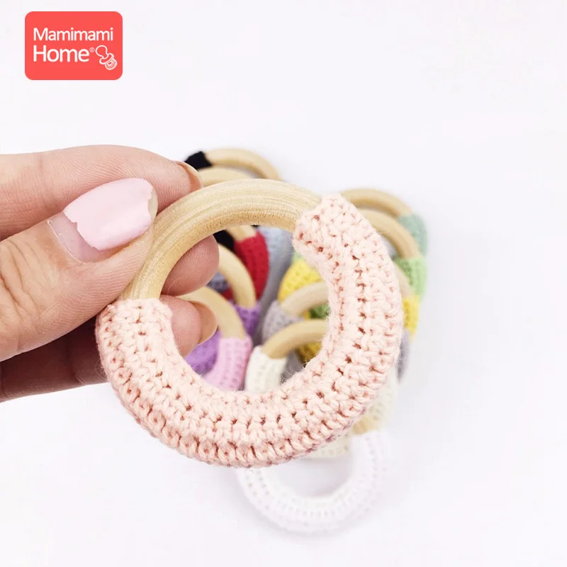 Anillo de madera de ganchillo para bebé, mordedor de dentición colorido, sonajero DIY, círculos de madera, mordeduras de bebé, regalo de enfermera, artículos para niños, 50mm - imagen 5