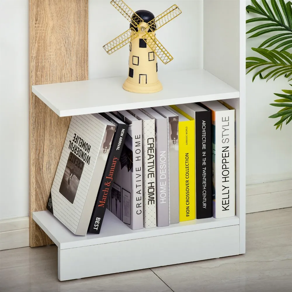 HOMCOM Estantería de Almacenaje con 5 Estantes Librería Multiusos para Estudio con Base Elevada 45x21x170 cm Blanco y Roble - imagen 5