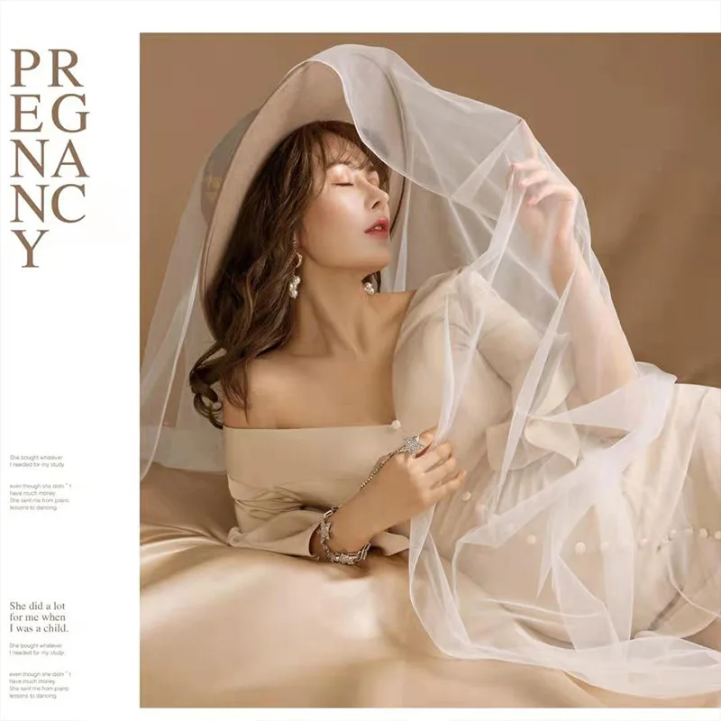 Vestidos de maternidad de sirena elegantes para sesión de fotos, Vestido largo de embarazo, accesorio de fotografía, vestido Maxi con sombrero - imagen 2