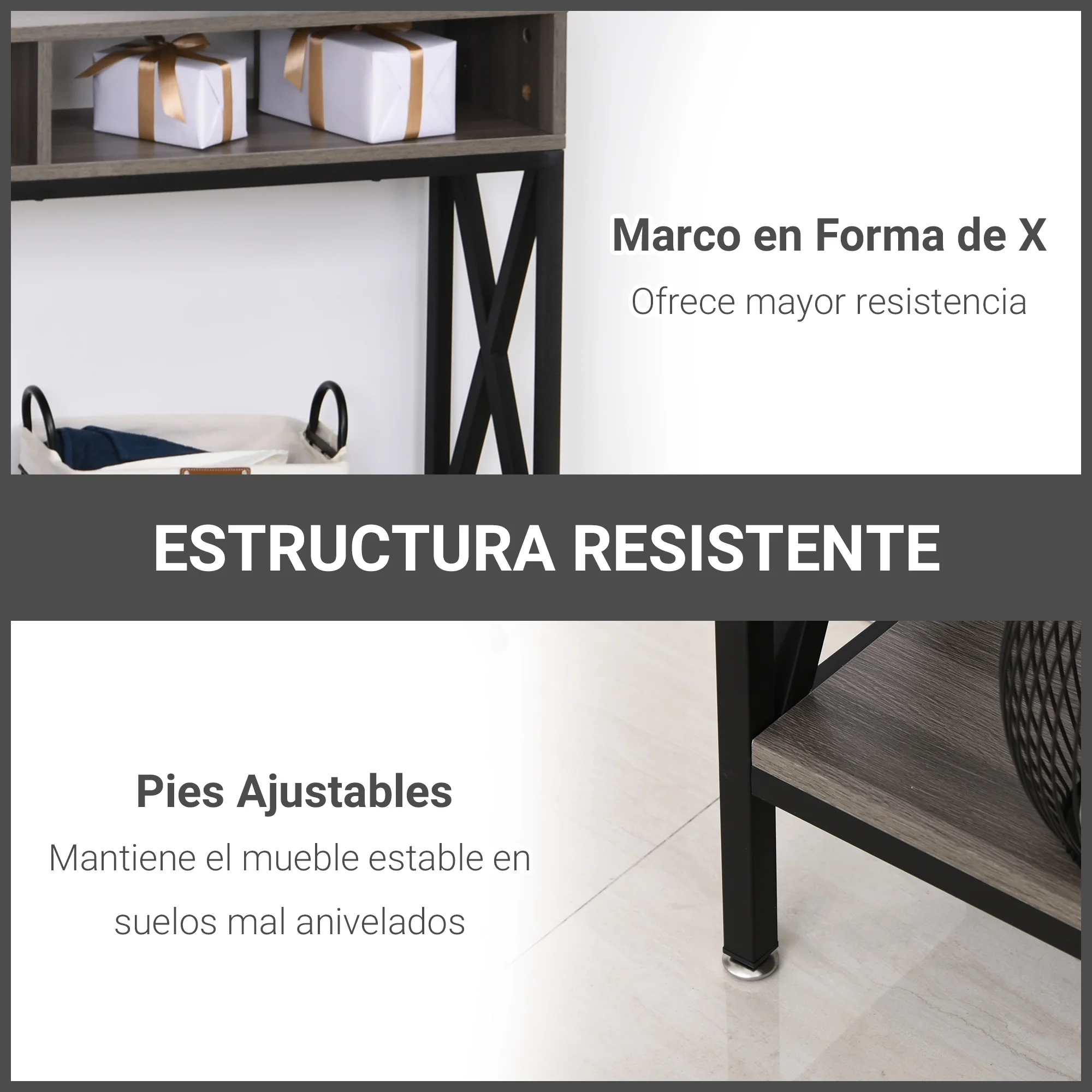 HOMCOM Mueble Recibidor Mesa Consola EIndustrial Vintage con 3 Estantes y Marco Metálico para Entrada Pasillo 20x23,5x75 cm - imagen 4