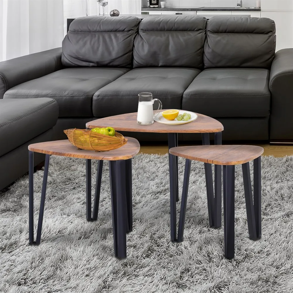 HOMCOM 3 Mesitas de Café Mesa de Centro Minimalista Patas de Acero con Funda de Plástico Mesa Nido para Salón 56x54.2x45.4cm - imagen 2