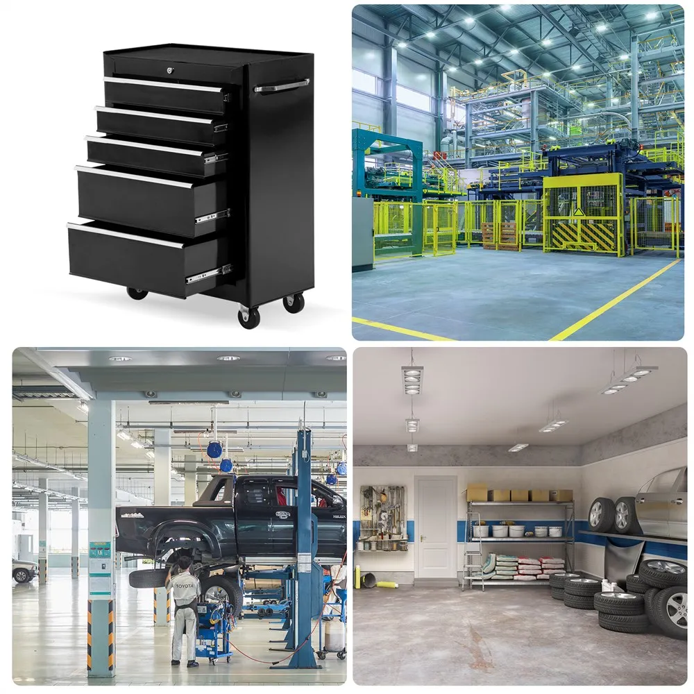 HOMCOM Carro Caja de Herramientas Taller Movil 5 Cajones 4 Ruedas Cerradura Color Negro - imagen 4